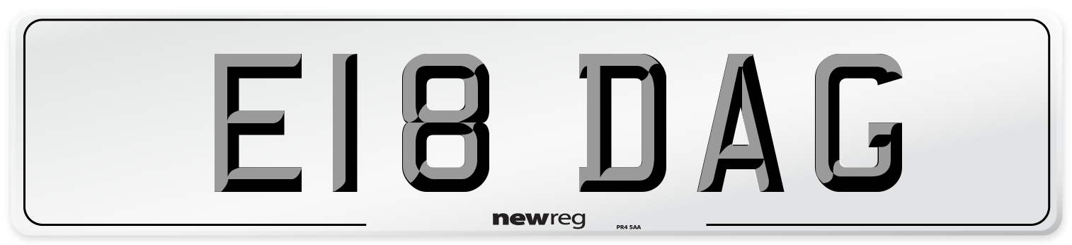 E18 DAG Number Plate from New Reg